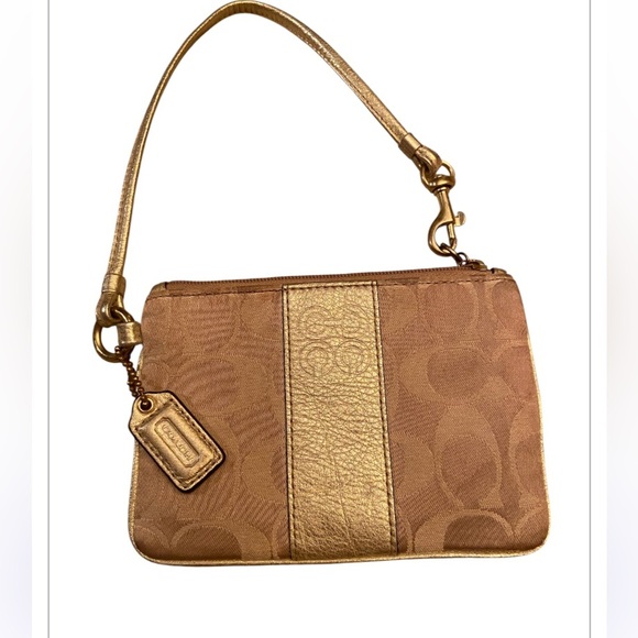 Coach Julia Optic Art Lurex Gold Wristlet - Picture 1 of 7